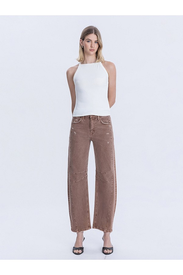HIGH RISE ANKLE BARREL LEG JEANS F5...